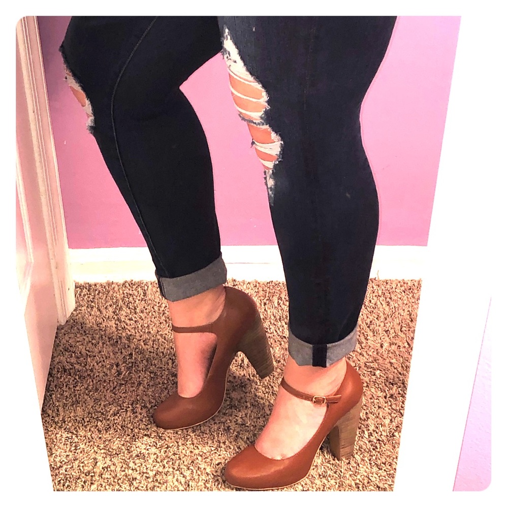 Crown Vintage Tan Heels with Ankle Strap